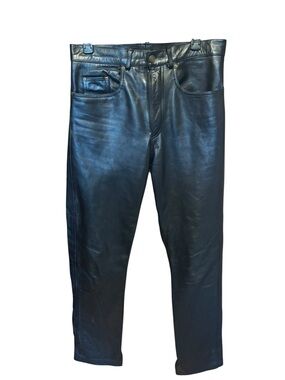 Bonus Real Leather Black Leather Jeans Polyester Lined Size 30 X 32